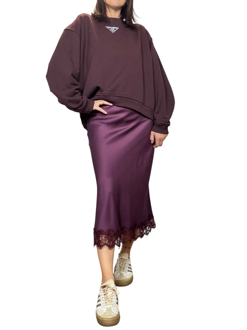 GONNA IN RASO CON PIZZO BASIC VICOLO - XE BLU ABBIGLIAMENTO