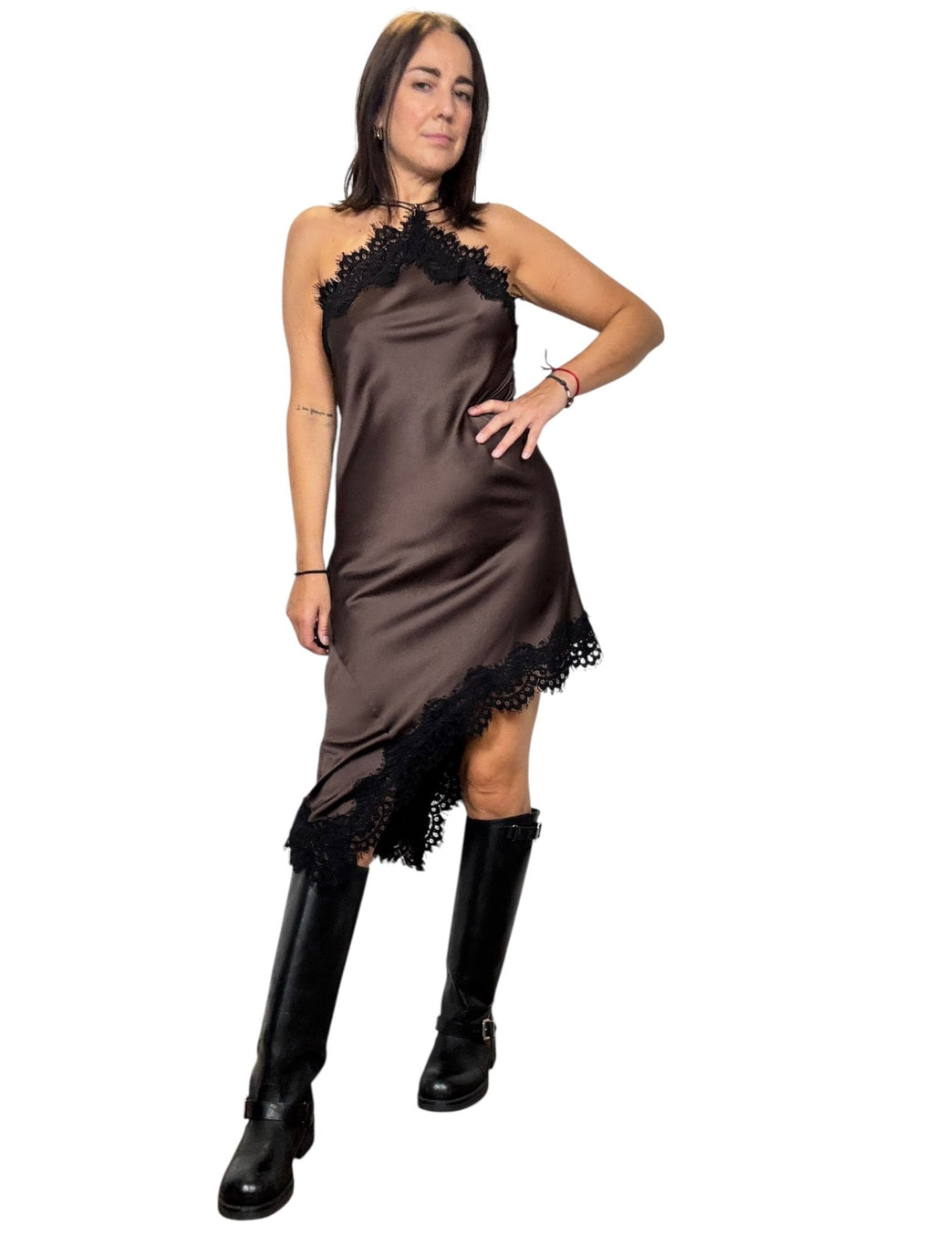 ABITO ASIMMETRICO CON INSERTO PIZZO MOTEL - XE BLU ABBIGLIAMENTO