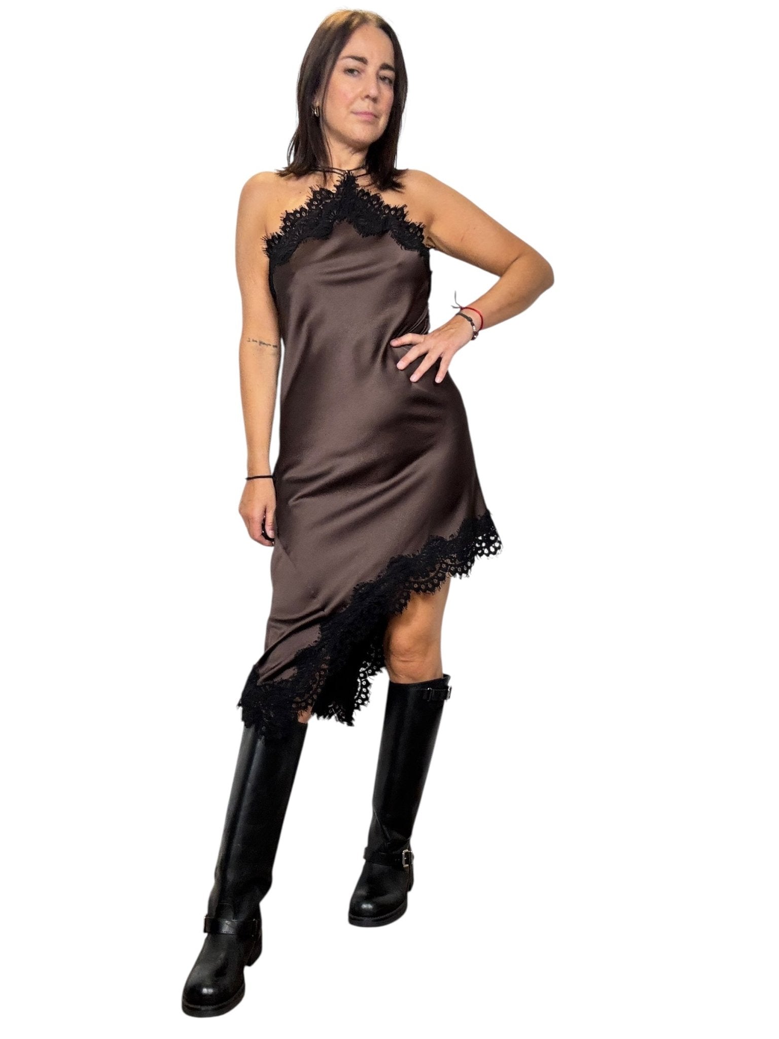 ABITO ASIMMETRICO CON INSERTO PIZZO MOTEL - XE BLU ABBIGLIAMENTO