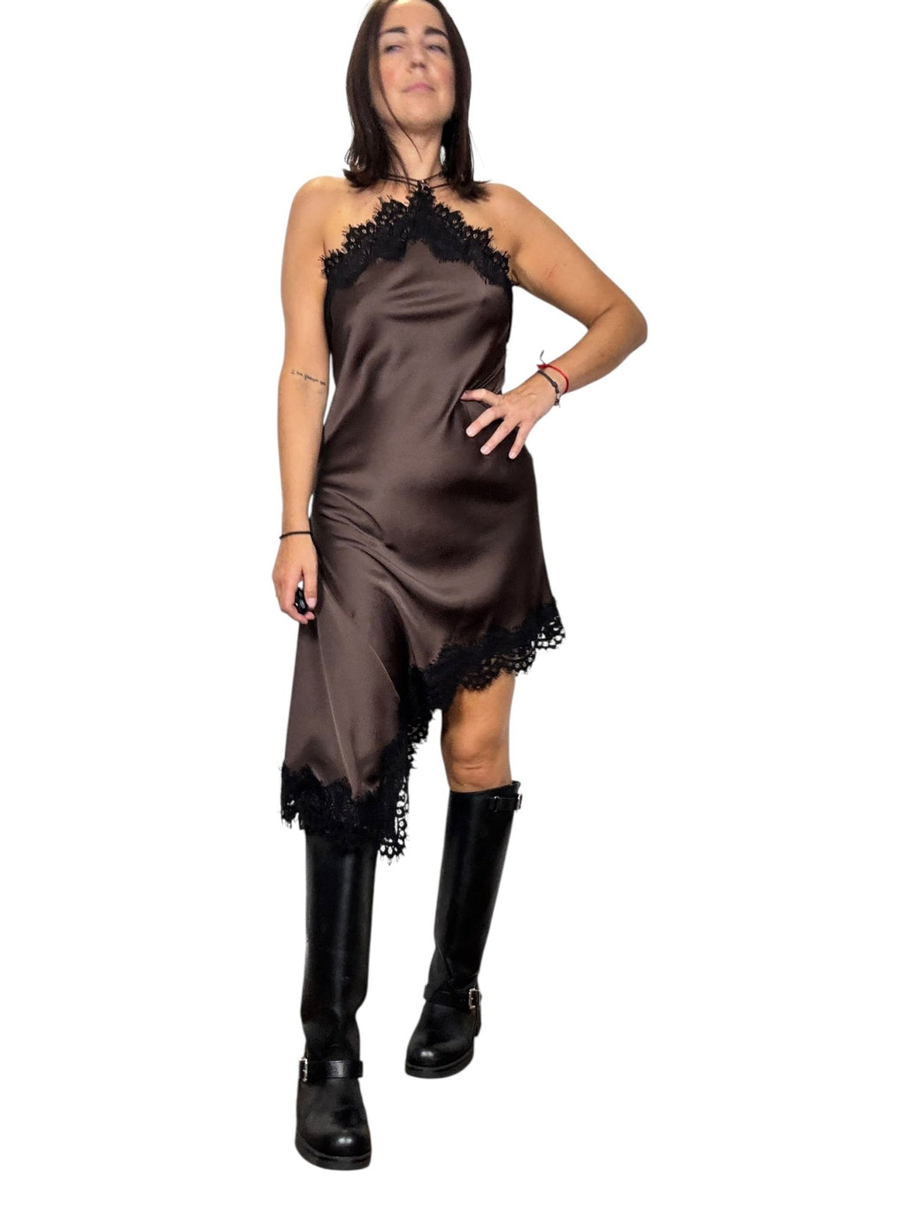 ABITO ASIMMETRICO CON INSERTO PIZZO MOTEL - XE BLU ABBIGLIAMENTO