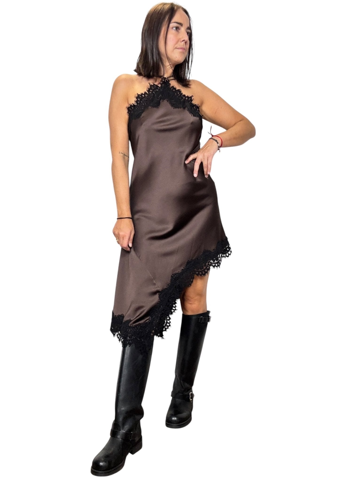 ABITO ASIMMETRICO CON INSERTO PIZZO MOTEL - XE BLU ABBIGLIAMENTO