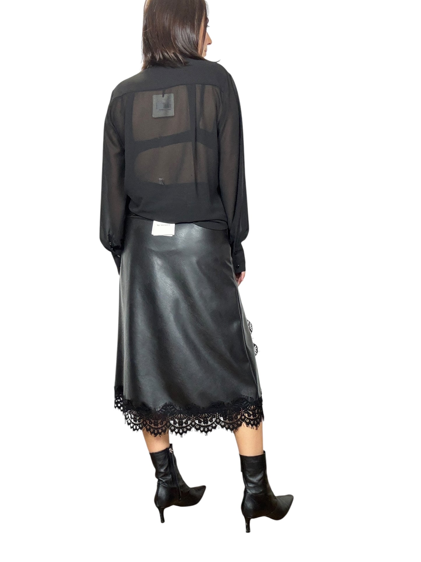 GONNA IN ECOPELLE CON PIZZO TENSIONE IN