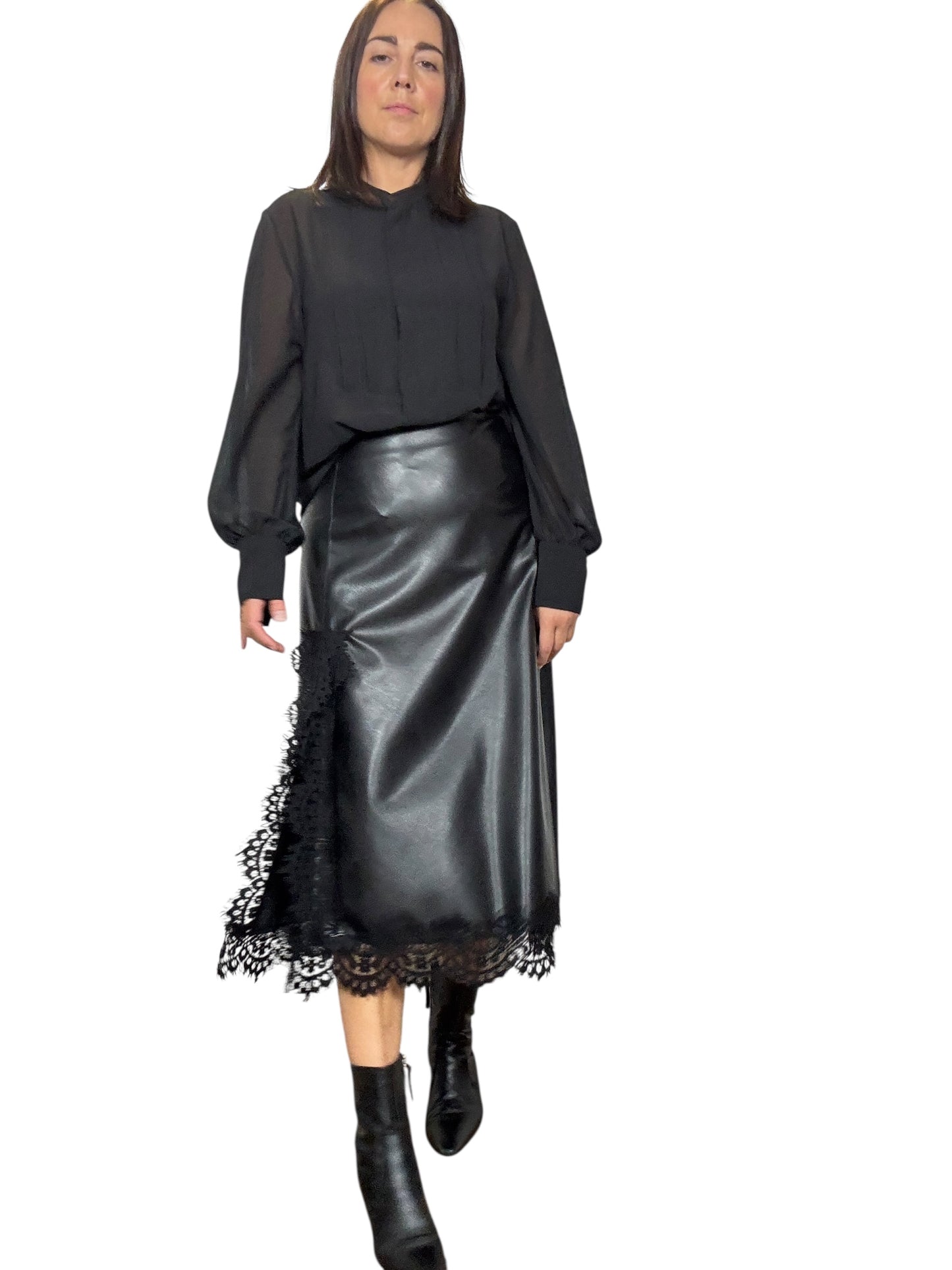 GONNA IN ECOPELLE CON PIZZO TENSIONE IN