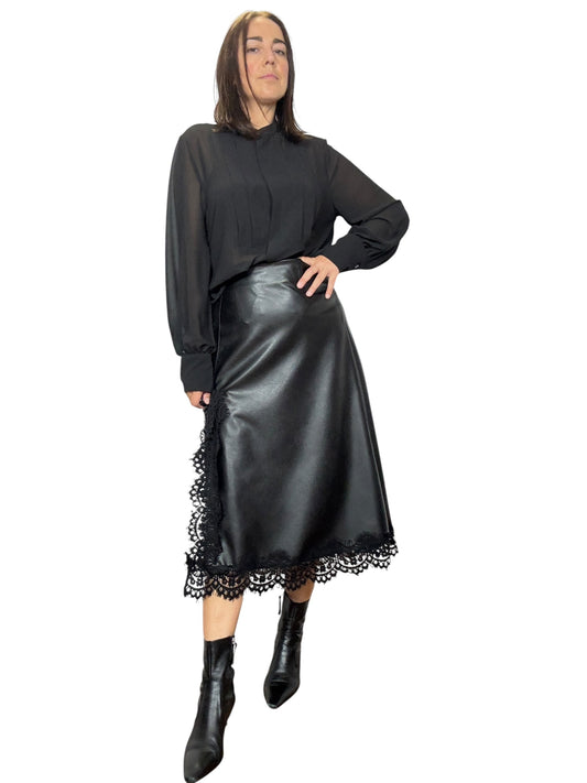 GONNA IN ECOPELLE CON PIZZO TENSIONE IN