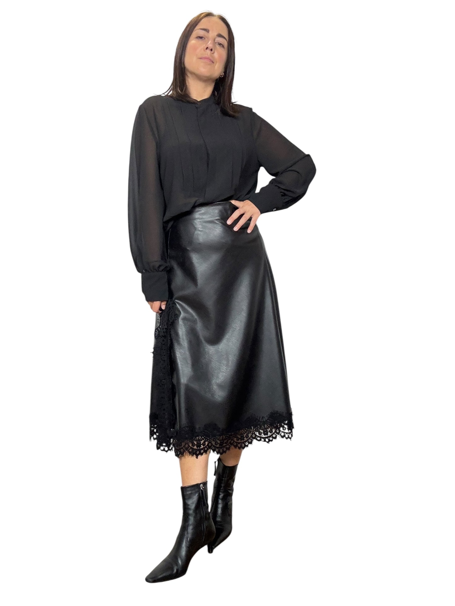 GONNA IN ECOPELLE CON PIZZO TENSIONE IN
