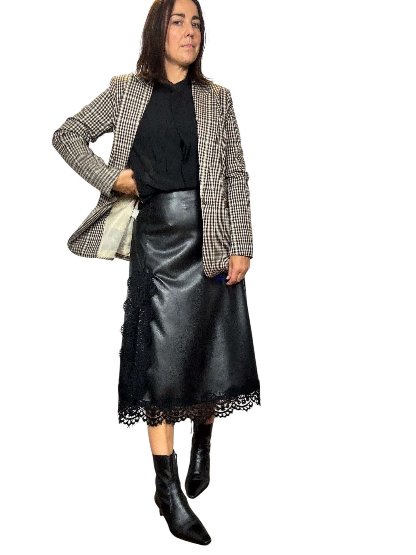 GONNA IN ECOPELLE CON PIZZO TENSIONE IN