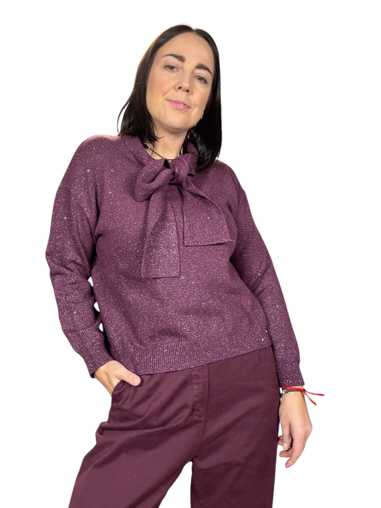 MAGLIA IN LUREX CON FIOCCO SUSY MIX - XE BLU ABBIGLIAMENTO