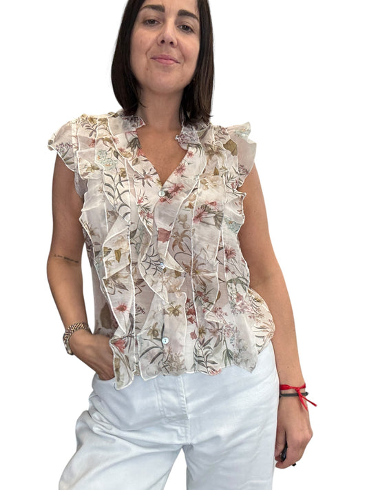 CAMICIA SMANICATA A FIORI CON ROUGES SUSY MIX