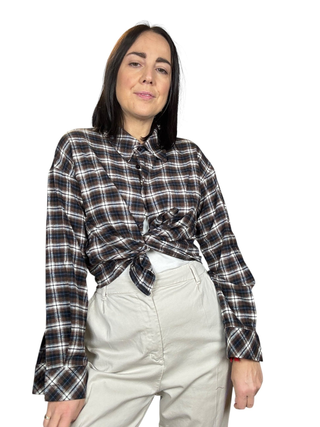 CAMICIA CHECK CROPPED SUSY MIX - XE BLU ABBIGLIAMENTO