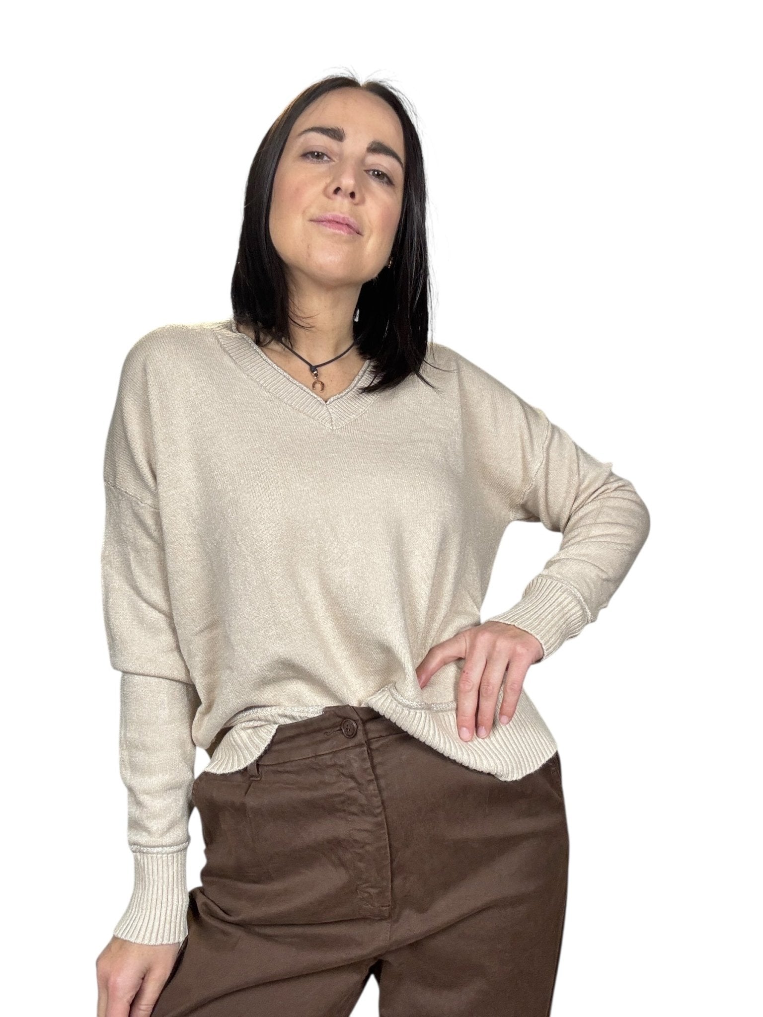 MAGLIA SCOLLO A V CON PROFILO SUSY MIX - XE BLU ABBIGLIAMENTO