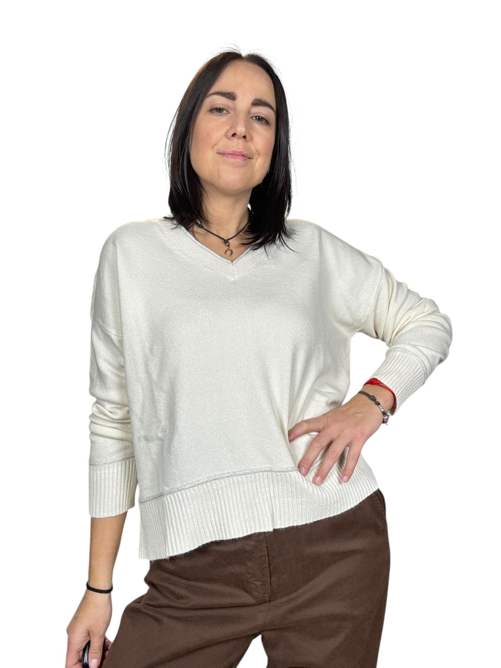 MAGLIA SCOLLO A V CON PROFILO SUSY MIX - XE BLU ABBIGLIAMENTO