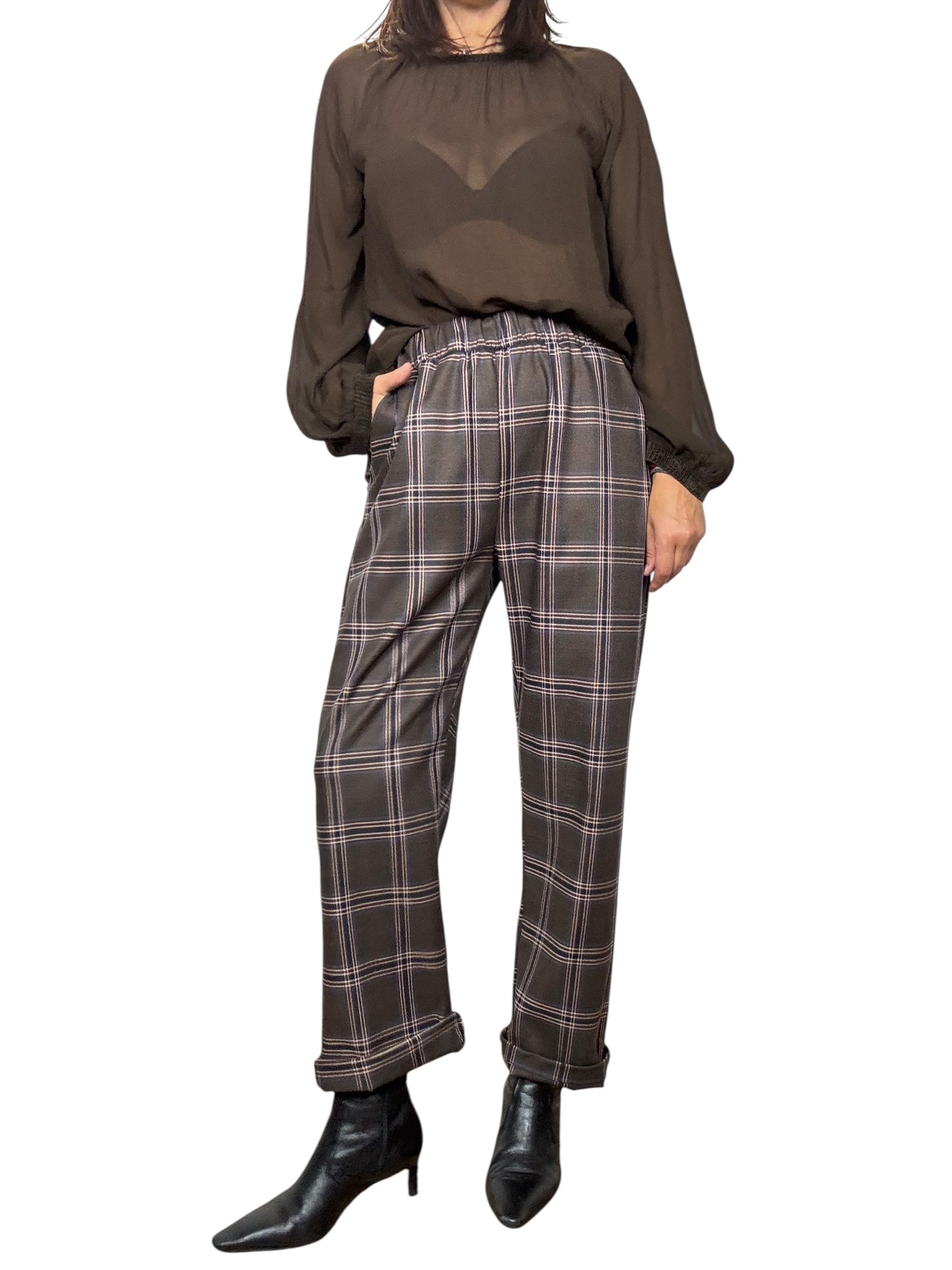 PANTALONE CHECK MARRONE-BORDEAUX SUSY MIX
