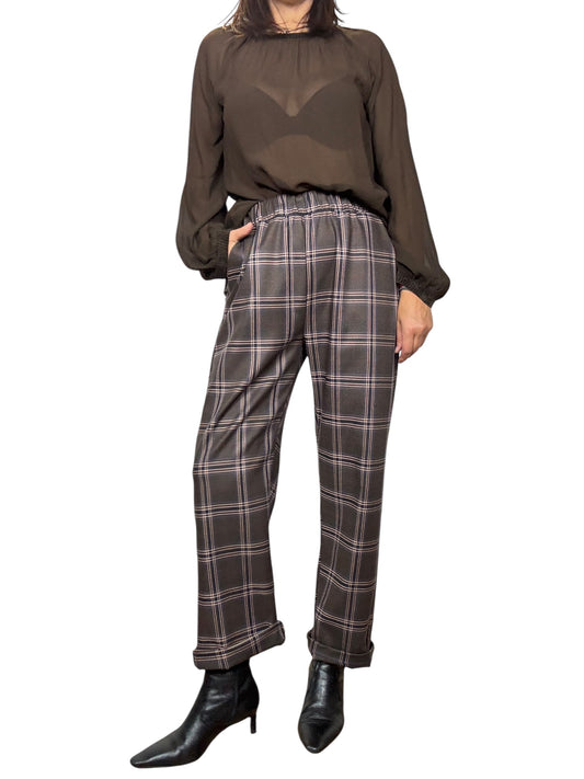 PANTALONE CHECK MARRONE-BORDEAUX SUSY MIX