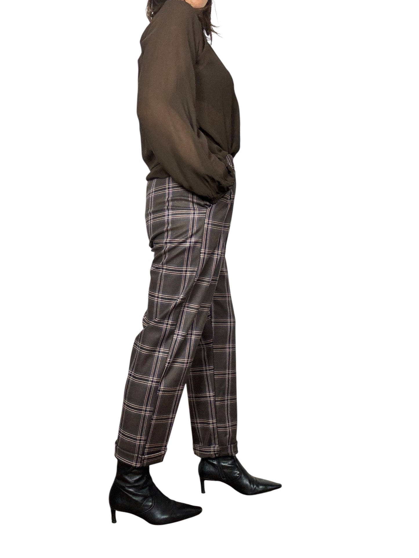 PANTALONE CHECK MARRONE-BORDEAUX SUSY MIX