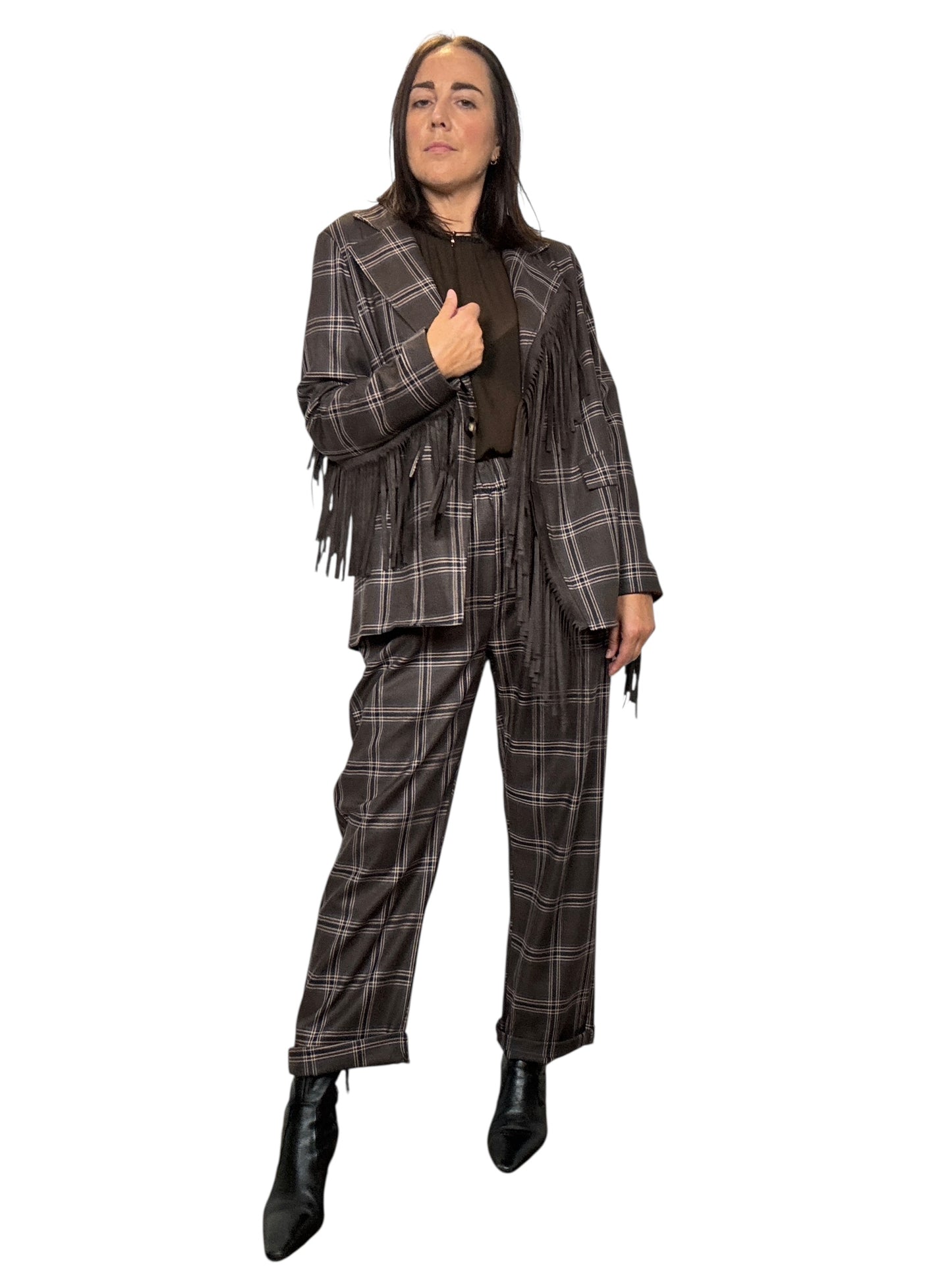 PANTALONE CHECK MARRONE-BORDEAUX SUSY MIX