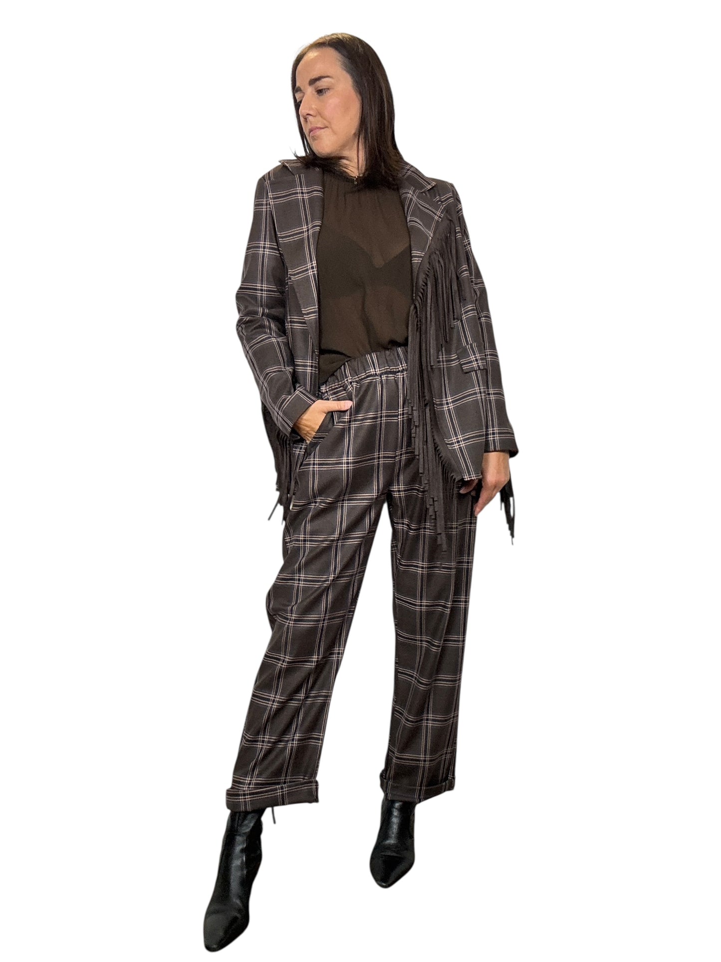 PANTALONE CHECK MARRONE-BORDEAUX SUSY MIX