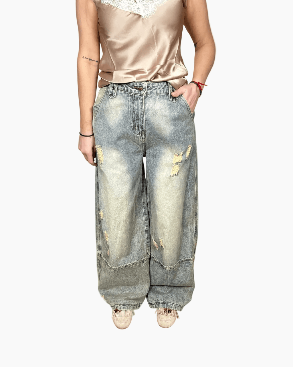 JEANS SABBIATO CON ROTTURE SUSY MIX - XE BLU ABBIGLIAMENTO