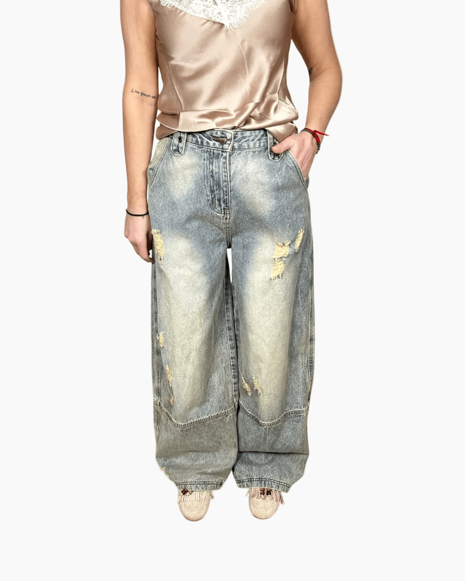 JEANS SABBIATO CON ROTTURE SUSY MIX - XE BLU ABBIGLIAMENTO