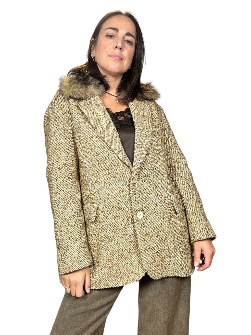 GIACCA SPINATA CON COLLO IN ECOPELLICCIA SUSY MIX - XE BLU ABBIGLIAMENTO