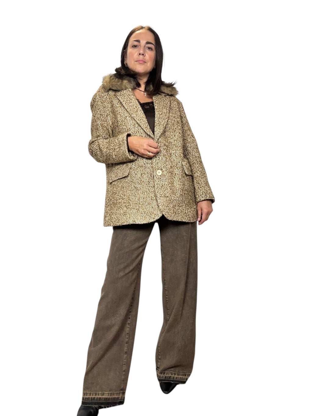 GIACCA SPINATA CON COLLO IN ECOPELLICCIA SUSY MIX - XE BLU ABBIGLIAMENTO