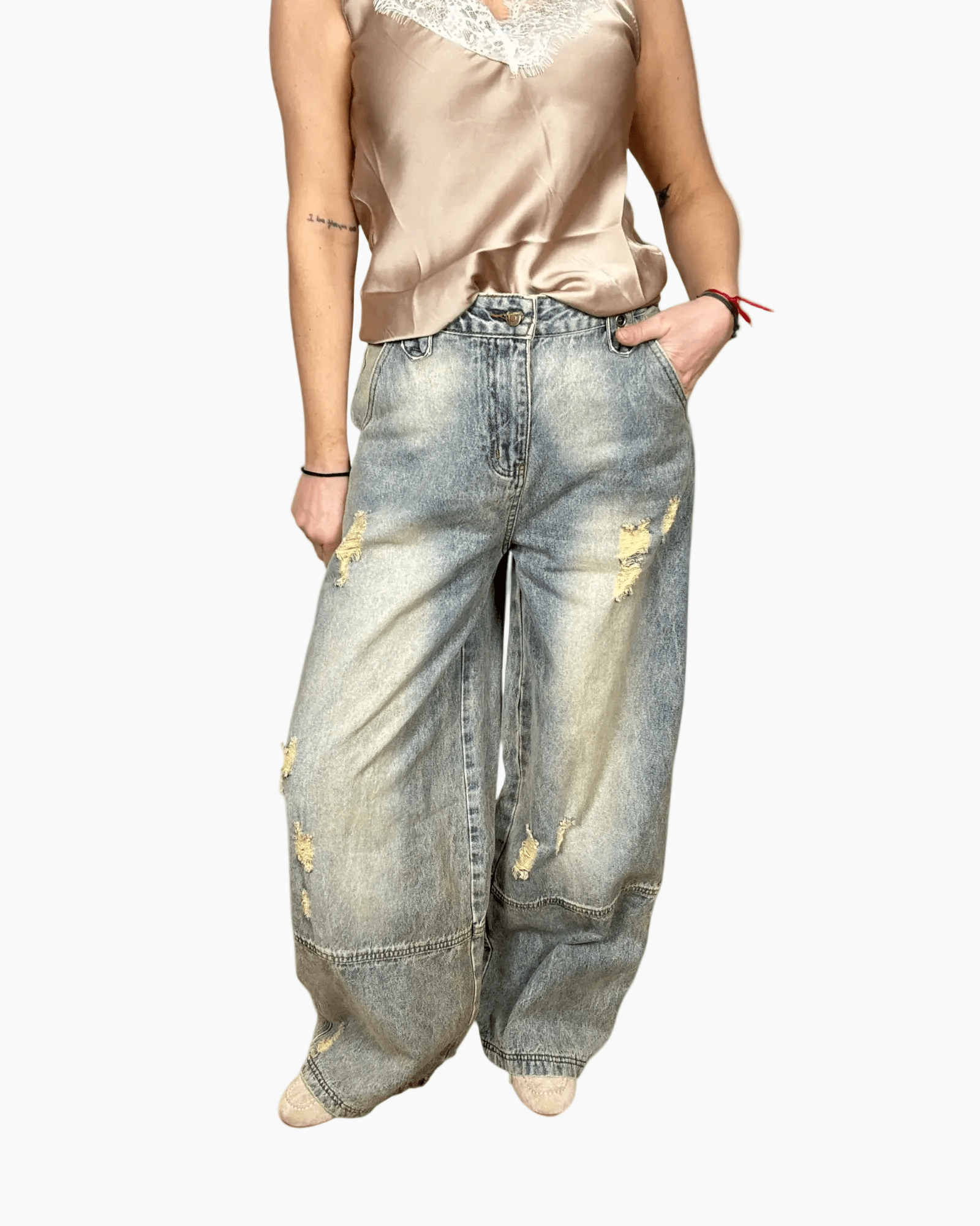 JEANS SABBIATO CON ROTTURE SUSY MIX - XE BLU ABBIGLIAMENTO