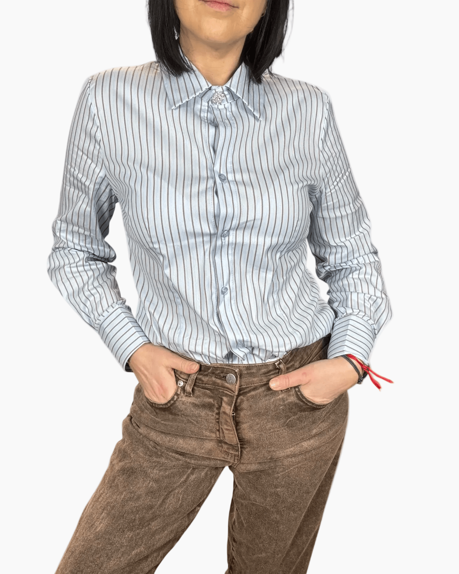 CAMICIA RIGATA CON BOTTONE GIOIELLO SUSY MIX - XE BLU ABBIGLIAMENTO