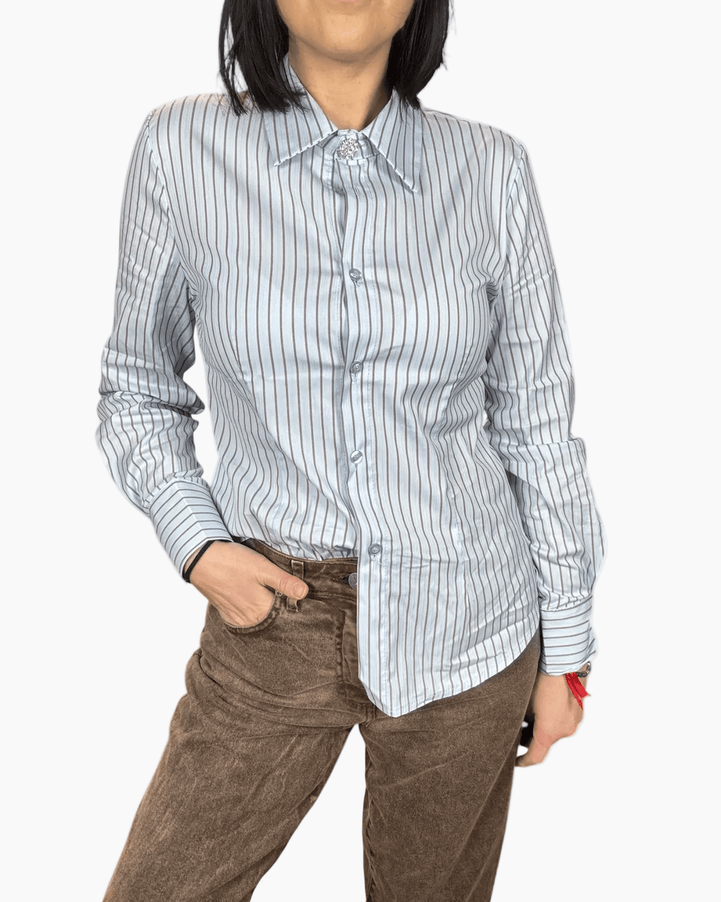 CAMICIA RIGATA CON BOTTONE GIOIELLO SUSY MIX - XE BLU ABBIGLIAMENTO