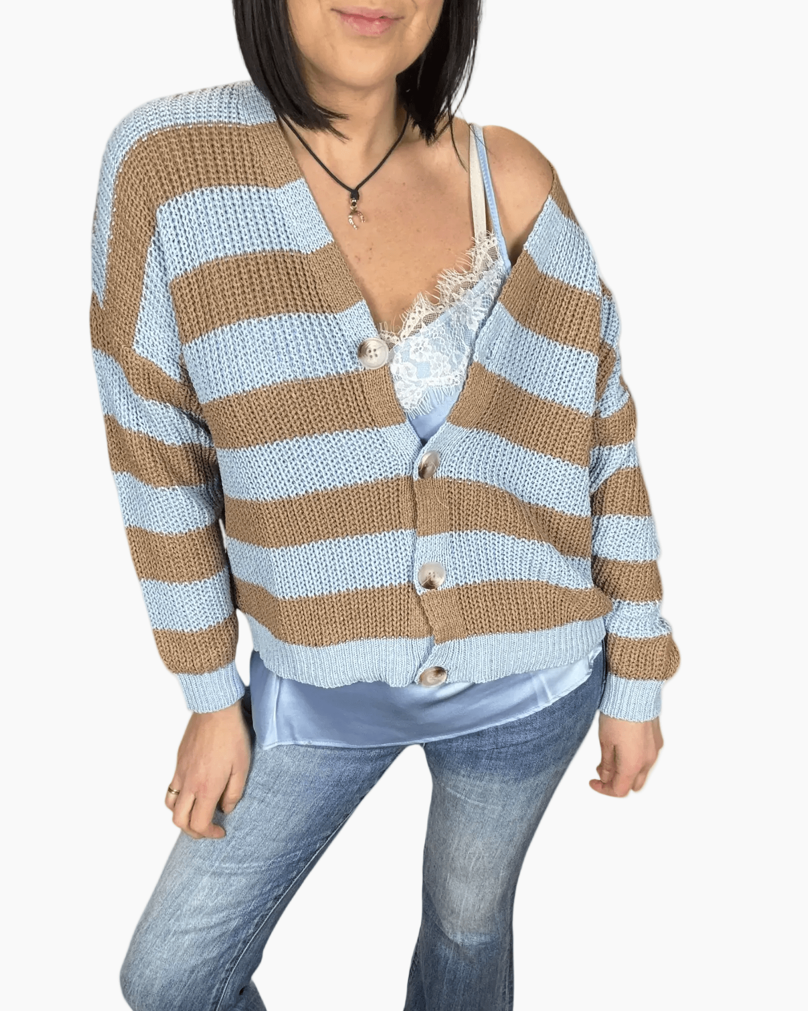 CARDIGAN A RIGHE SUSY MIX - XE BLU ABBIGLIAMENTO