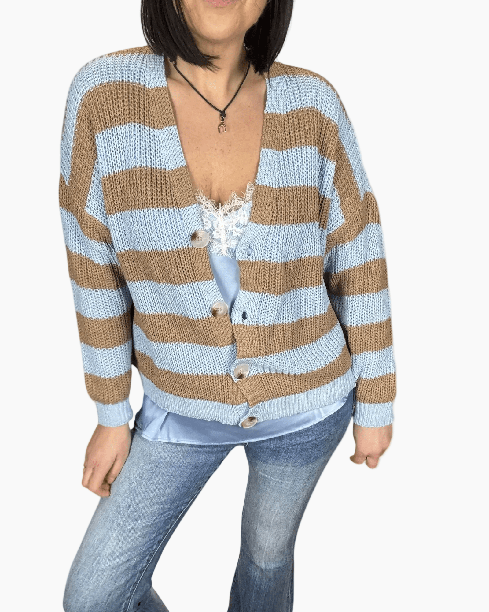 CARDIGAN A RIGHE SUSY MIX - XE BLU ABBIGLIAMENTO