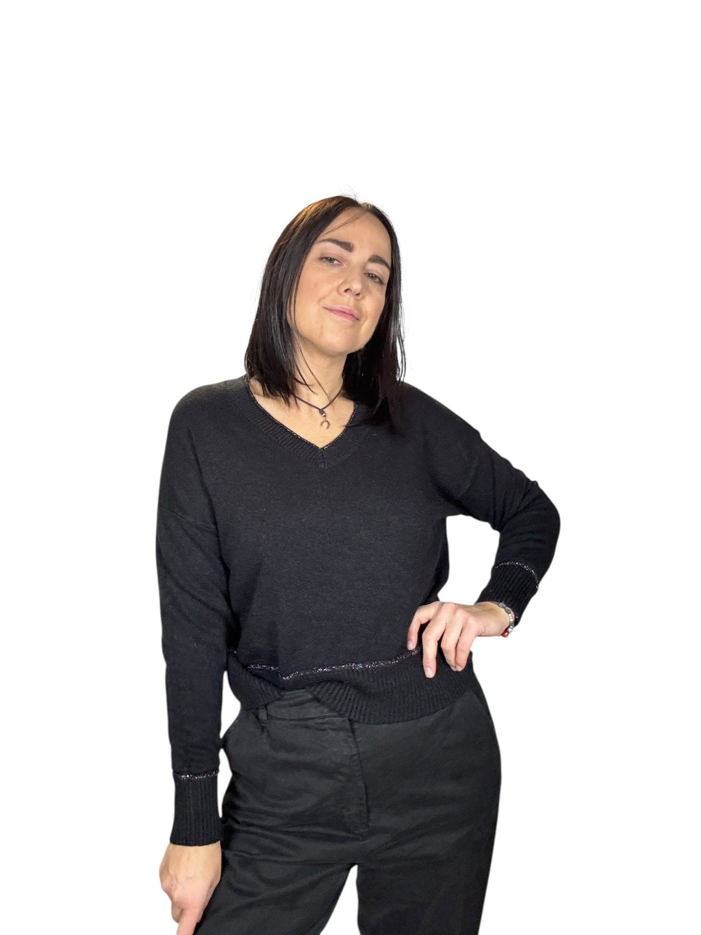 MAGLIA SCOLLO A V CON PROFILO SUSY MIX - XE BLU ABBIGLIAMENTO