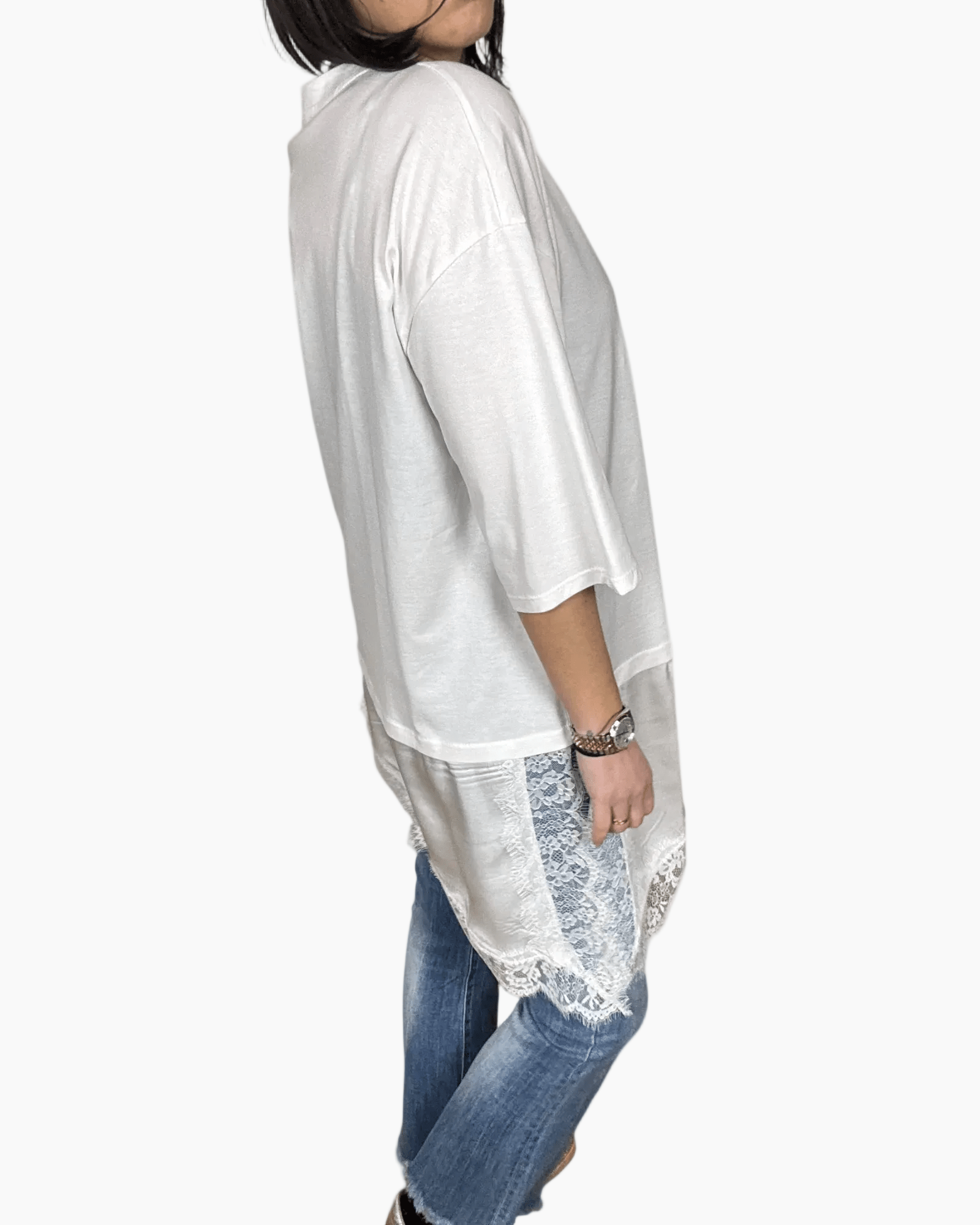 MAGLIETTA TINTA UNITA CON INSERTO IN RASO SUSY MIX - XE BLU ABBIGLIAMENTO