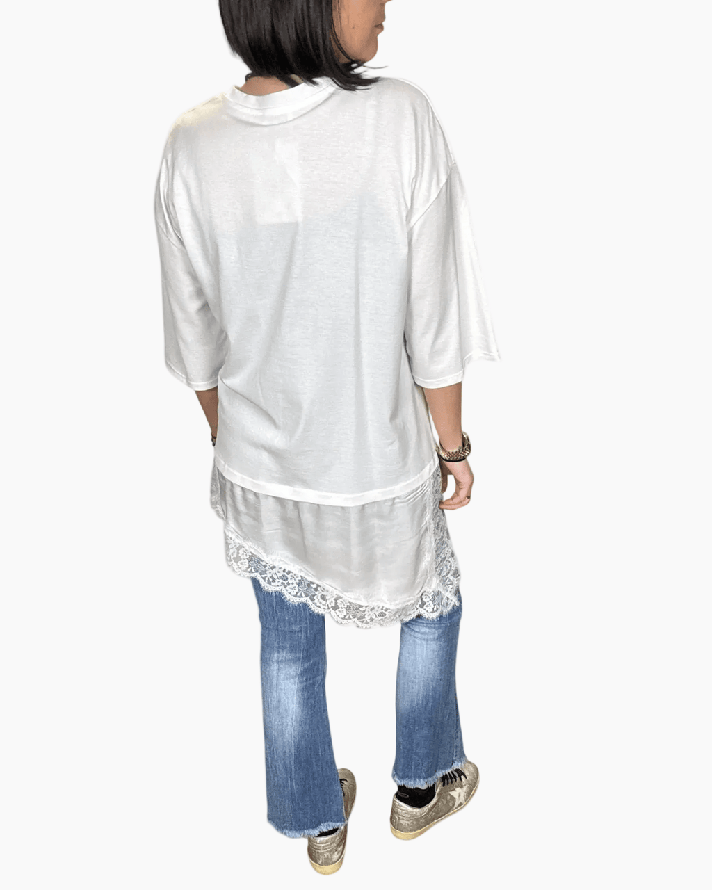 MAGLIETTA TINTA UNITA CON INSERTO IN RASO SUSY MIX - XE BLU ABBIGLIAMENTO