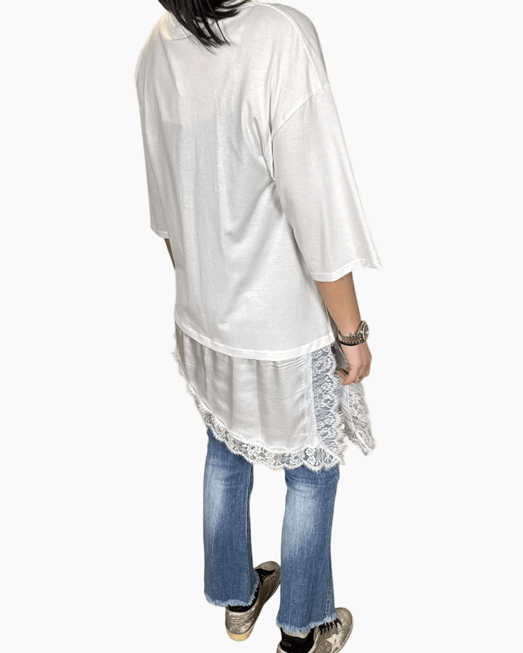 MAGLIETTA TINTA UNITA CON INSERTO IN RASO SUSY MIX - XE BLU ABBIGLIAMENTO