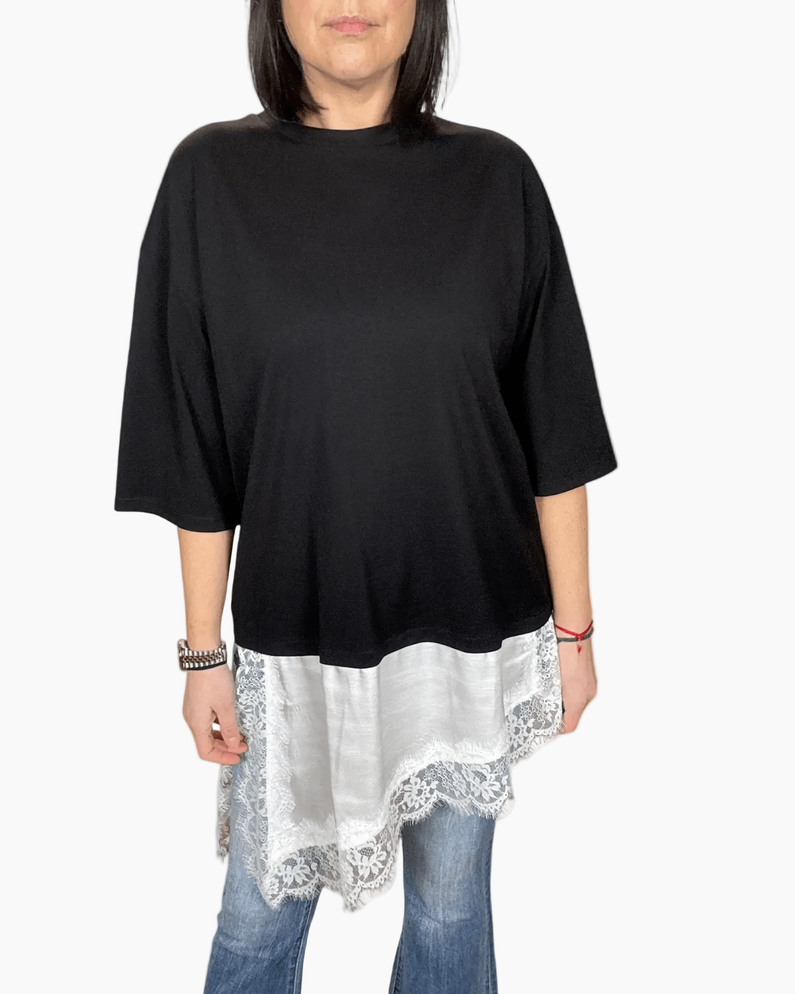 MAGLIETTA TINTA UNITA CON INSERTO IN RASO SUSY MIX - XE BLU ABBIGLIAMENTO