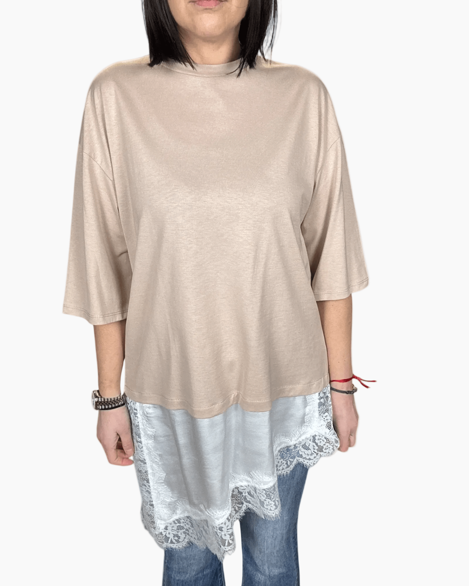 MAGLIETTA TINTA UNITA CON INSERTO IN RASO SUSY MIX - XE BLU ABBIGLIAMENTO