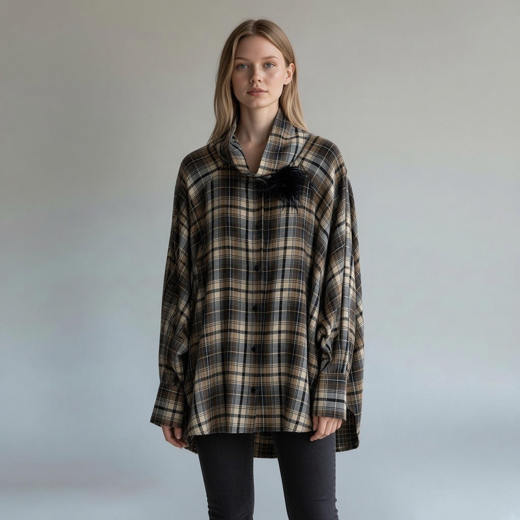 CAMICIA CHECK BLU CON PIUME MOTEL