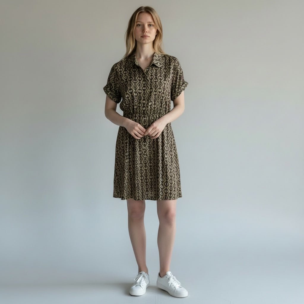ABITO CORTO A FANTASIA GEOMETRICA SUSY MIX - XE BLU Abbigliamento Donna
