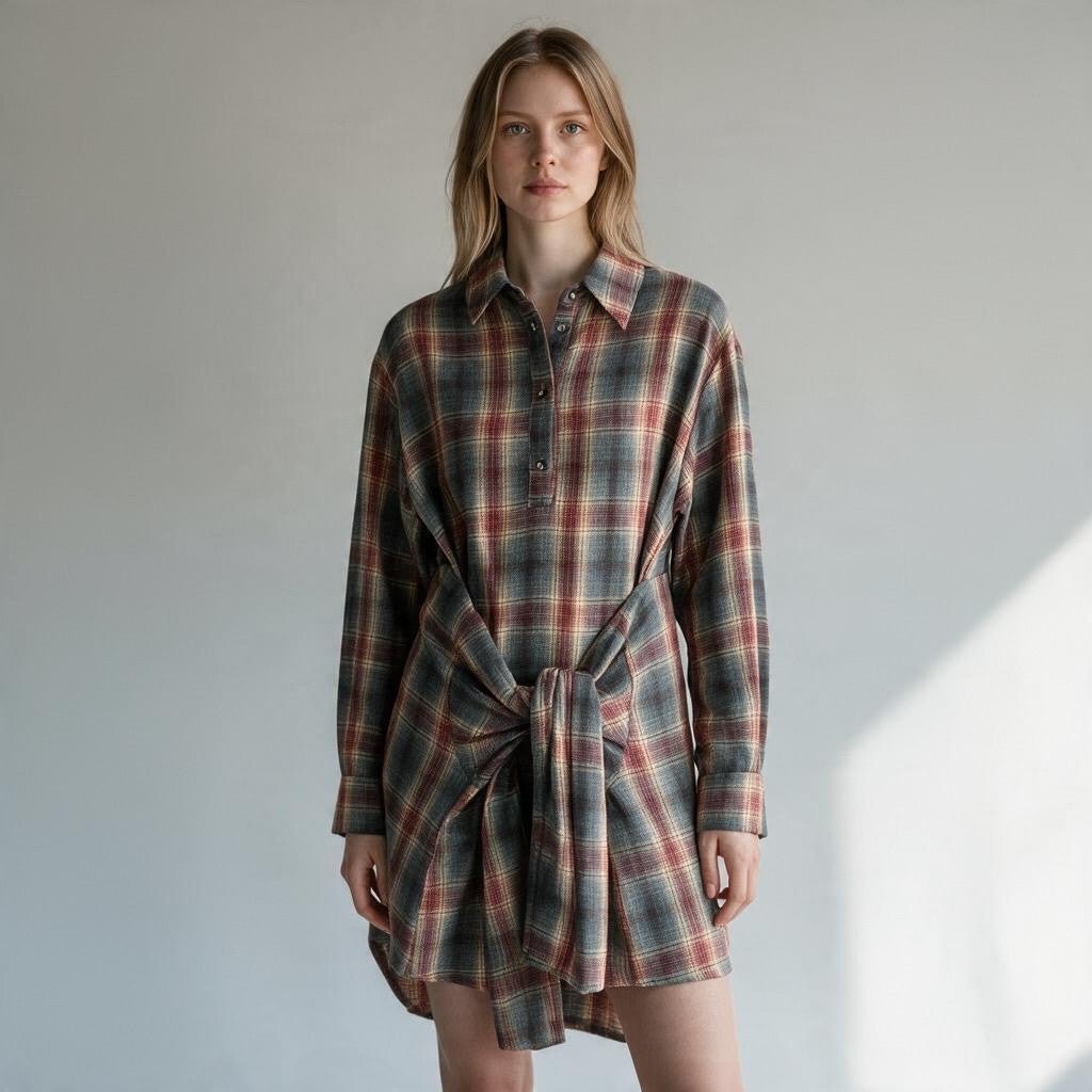 ABITO CORTO CHECK CON MANICA ALLACCIATA HAVEONE - XE BLU Abbigliamento Donna