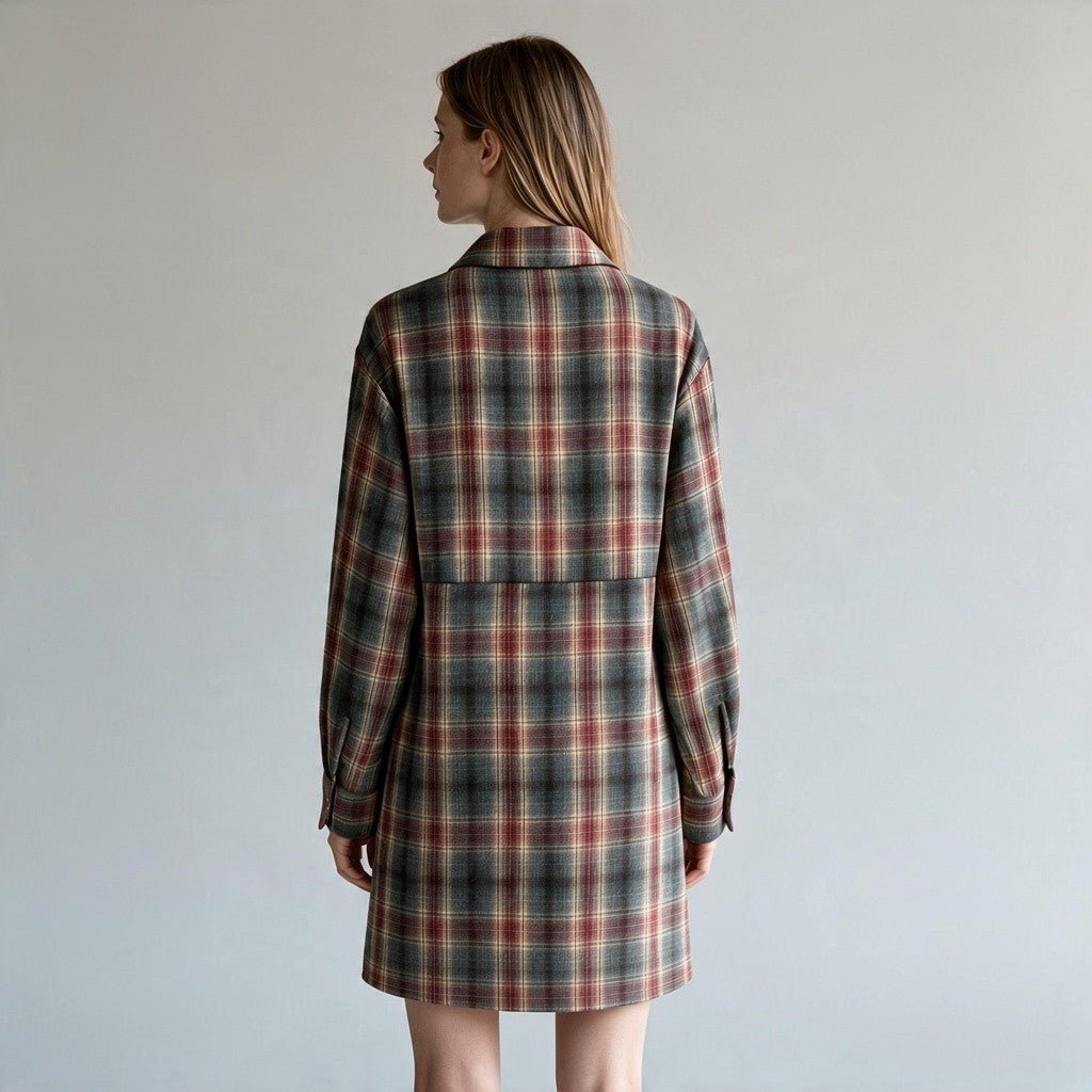 ABITO CORTO CHECK CON MANICA ALLACCIATA HAVEONE - XE BLU Abbigliamento Donna