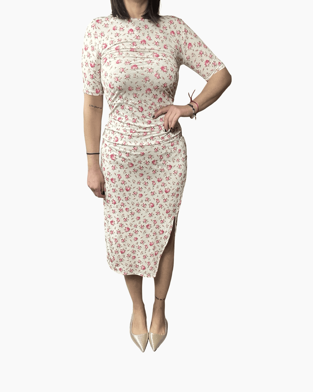 ABITO DRAPPEGGIATO A FIORELLINI SUSY MIX - XE BLU ABBIGLIAMENTO
