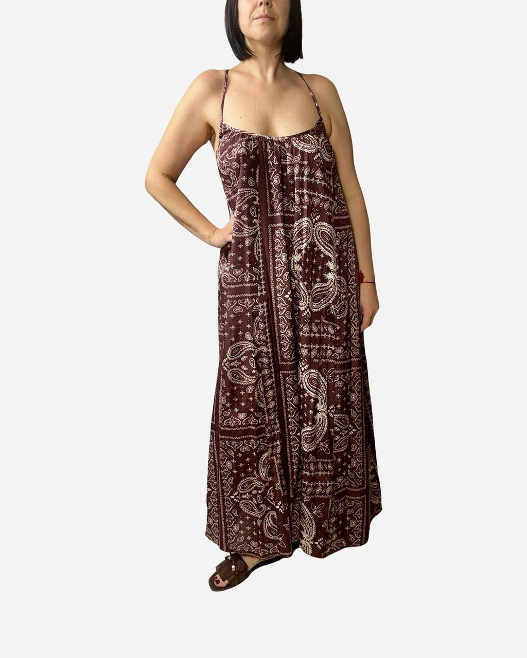ABITO LUNGO CON SPALLINA STAMPA BANDANA VICOLO - XE BLU ABBIGLIAMENTO