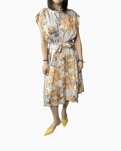 ABITO MIDI A FANTASIA GIALLO HAVEONE - XE BLU ABBIGLIAMENTO