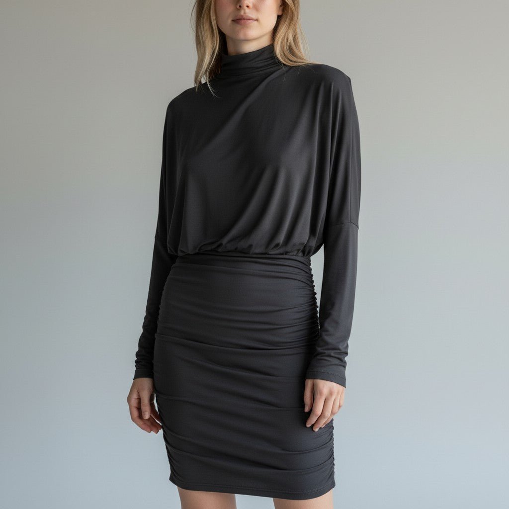 ABITO TINTA UNITA CON SCOLLO PROFONDO VICOLO - XE BLU Abbigliamento Donna