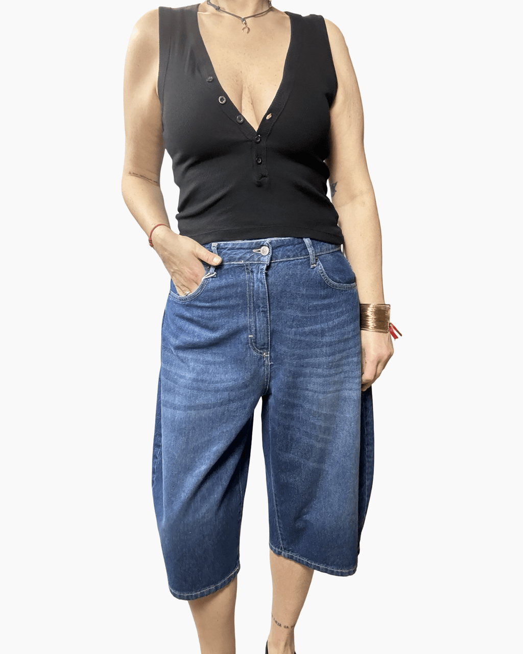 BERMUDA CARROT IN DENIM MOTEL - XE BLU ABBIGLIAMENTO