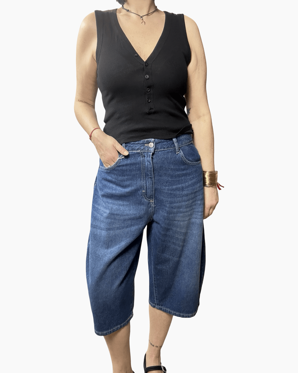 BERMUDA CARROT IN DENIM MOTEL - XE BLU ABBIGLIAMENTO