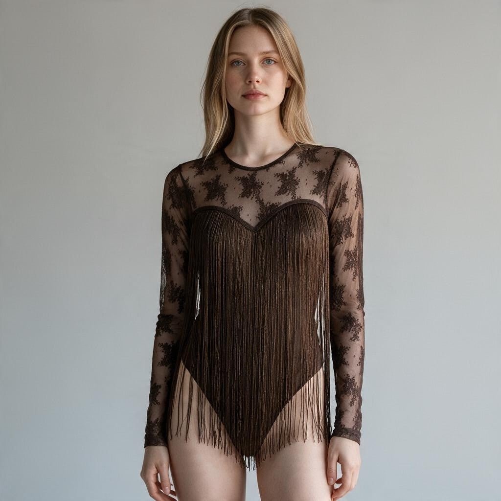 BODY IN PIZZO CON FRANGE HAVEONE - XE BLU Abbigliamento Donna