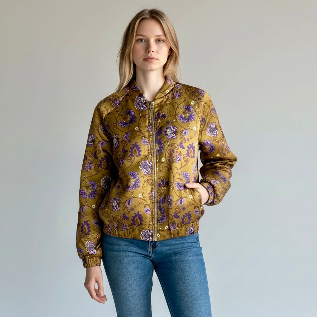 BOMBER A FIORI SUSY MIX - XE BLU Abbigliamento Donna