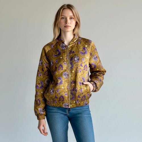 BOMBER A FIORI SUSY MIX - XE BLU Abbigliamento Donna