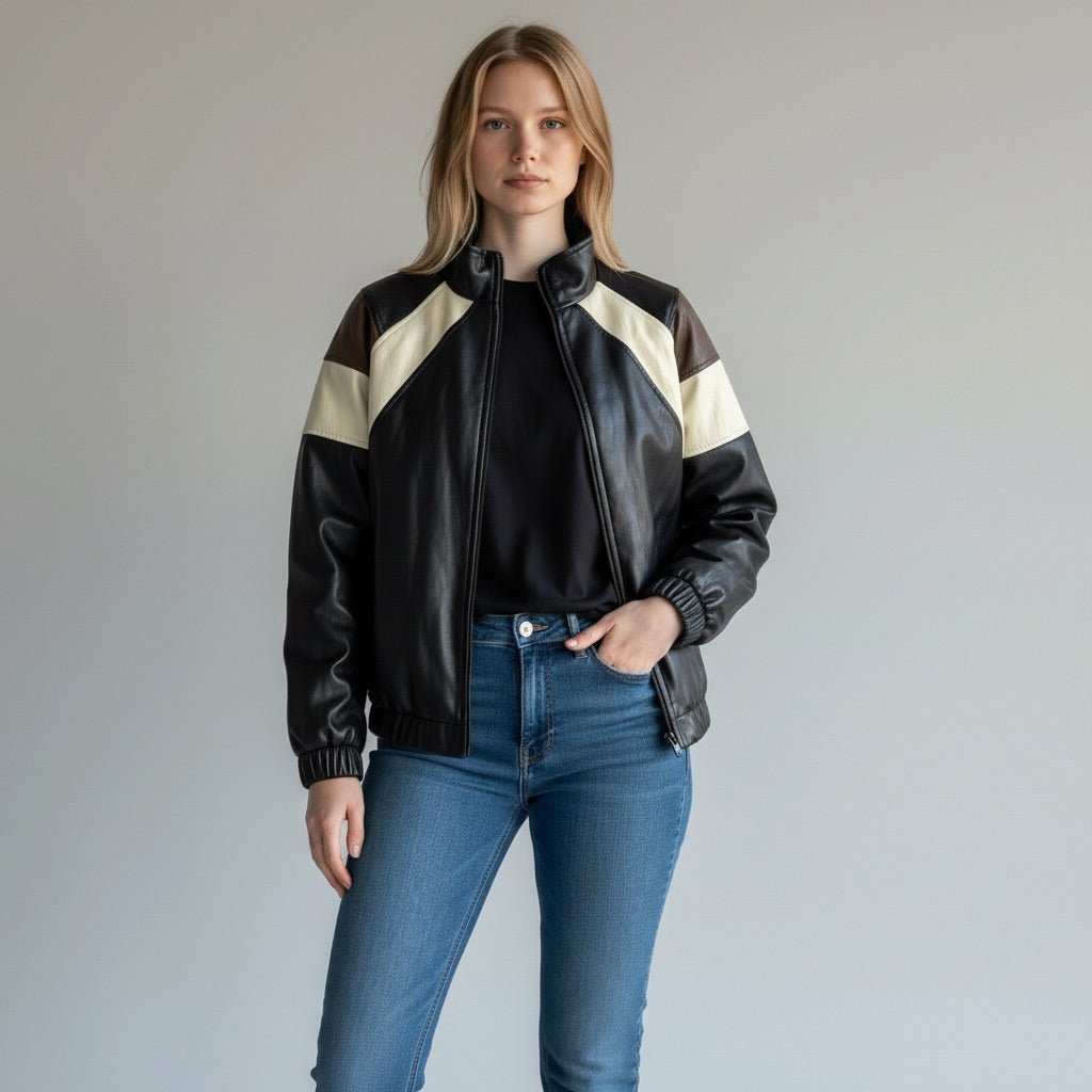 BOMBER BICOLOR IN ECOPELLE SUSY MIX - XE BLU Abbigliamento Donna
