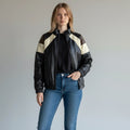 BOMBER BICOLOR IN ECOPELLE SUSY MIX - XE BLU Abbigliamento Donna